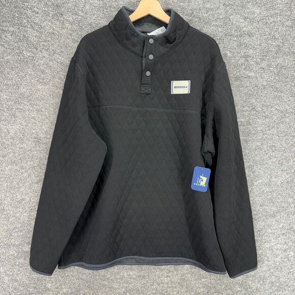 George Other - New George Quilted Jacket Men XL Black Long Sleeve High Neck Button Rayon